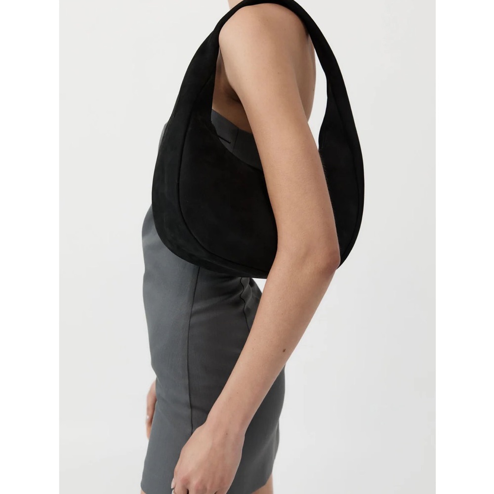 St. Agni Black Suede Oval Shoulder Bag